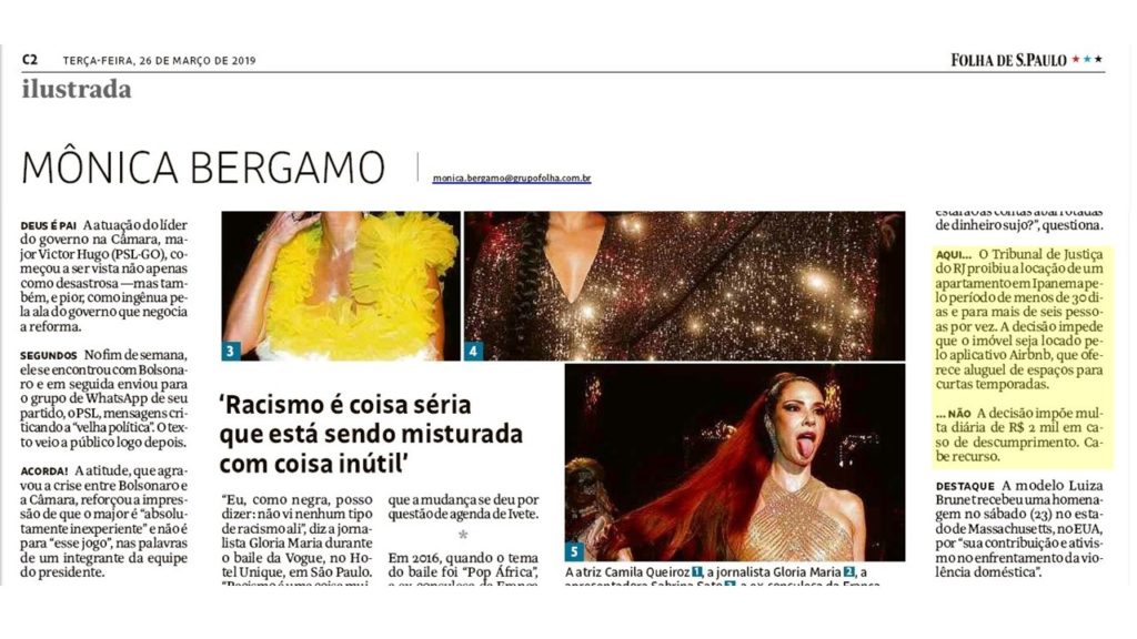 Colunista Mônica Bergamo noticia caso da Miceli na Folha de S.Paulo